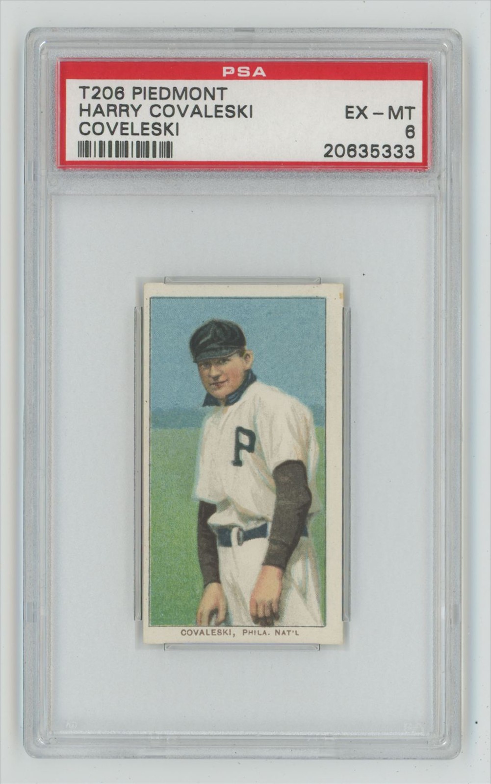 1909 T206 WHITE BORDER HARRY COVALESKI PIEDMONT 350/25 PSA 6 PHILADELPHIA POP: