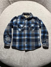 Eddie Bauer Shirt Kids 8 Blue Gray Plaid Sherpa Lined Snap Flannel Jacket