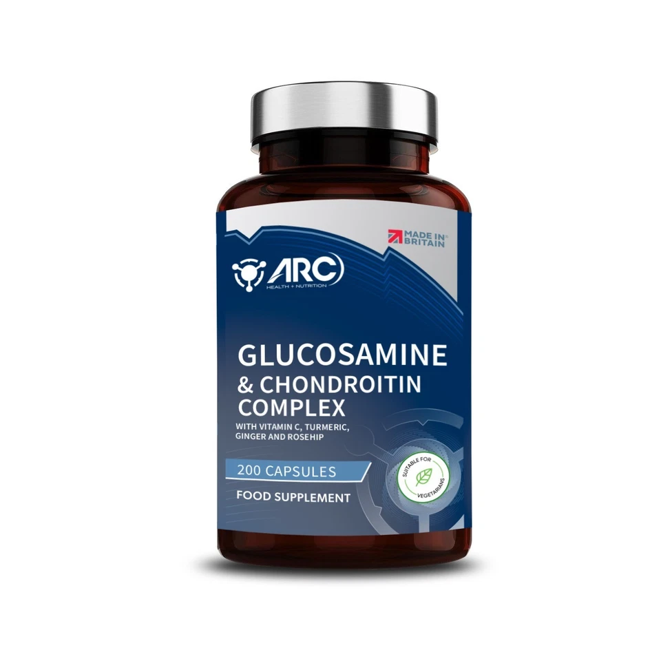 ARC HEALTH NUTRITION Glucosamine & Chondroitin Complex 200 Capsules + Vit C, Ginger, Rosehip,Turmeric