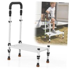 Adjustable Height Car Step Stool with Handrail for RV, SUV Classic White
