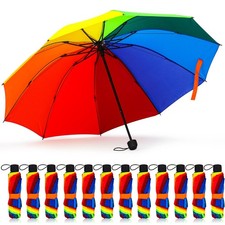 12 Pc Rainbow Umbrella Portable Tri Folded Pride Umbrella Windproof Compact R...