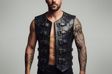 Handmade Genuine Custom Sheep Leather Bar Vest: Open Front Style Leather Vest