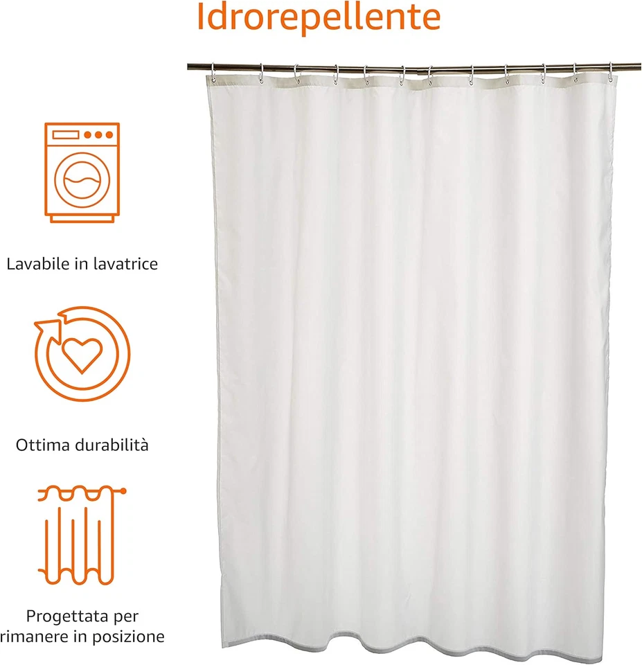 Tenda Da Doccia, in Tessuto Resistente All'Acqua E Alla Muffa, Con Occhielli E G - Immagine 4 di 4
