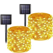 2 Pack Total 200 LED 66FT Solar Powered Copper Wire String Lights Outdoor, Wa...