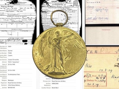 WW1 Victory Medal To Gnr Sydney Collyer Royal Garrison Artillery & Research
