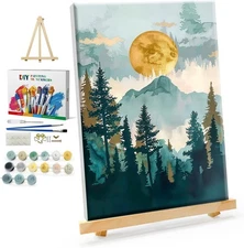 YOYA Framed Paint by Numbers Kit for Adults - 8*12 Inch, Mountain Moon 004 