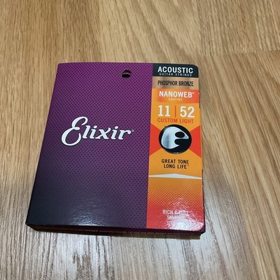 Elixir 16027 Nanoweb Phosphor Bronze Acoustic Guitar Strings .011-.052 Custom Lt