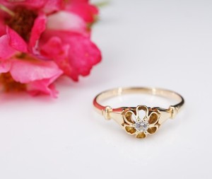 Antique 14k Gold Victorian Natural Diamond Belcher Ring Size 8.25 Estate RG5356