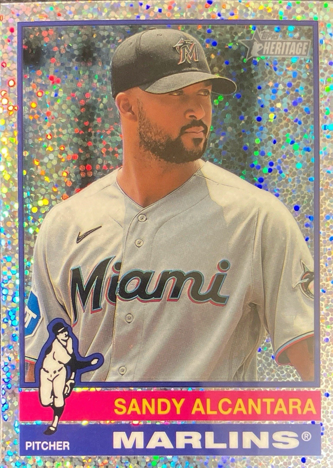 2025 Topps Heritage Chrome Silver Sparkle Refractor Sandy Alcantara #161 Marlins