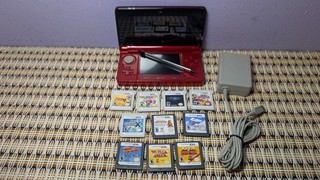 NINTENDO 3DS Handheld System Flame Red W/ 10 Games. Pokemon Zelda Mario