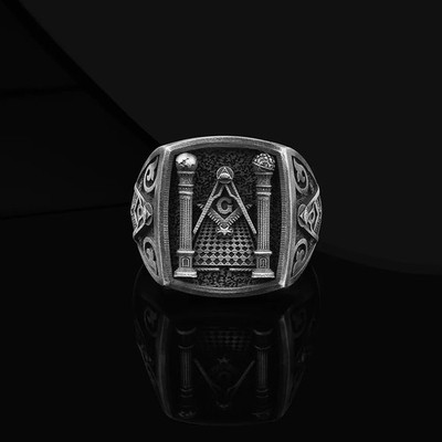 Freemason Masonic Men's Ring 925 Sterling Silver Turkish Signet Ring Duty Free