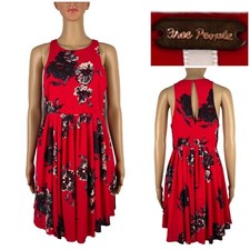 Free People Cloud Combo Floral Flutter By Dress Women 4 Pleated OB420184 Red EUC