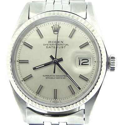 Rolex Datejust Mens Stainless Steel & 18K White Gold Silver w/ Jubilee Band 1601