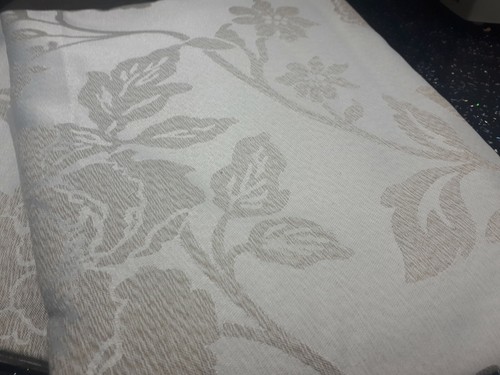 CURTAINS 3" TAPE TOP LINED IN A NATURAL CREAM IVORY WHITE FORAL JACQUARD DAMASK - Picture 9 of 16