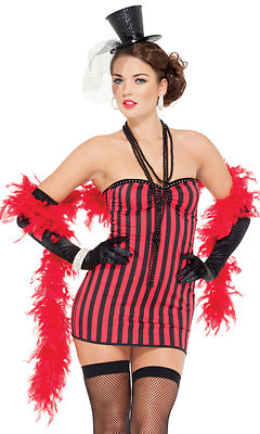 Sexy Women Costume Saloon Girl Vamp Red Black Mini Dress Boa Gloves  Stockings | eBay UK