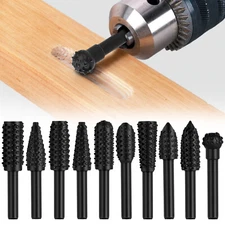 10Pcs Woodworking Carbide Rotary Burr Set Wood Carving Rasp File Tool 1/4" Shank