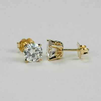 2Ct Round Moissanite Diamond Solitaires Stud Earrings Solid 14K Yellow Gold Over