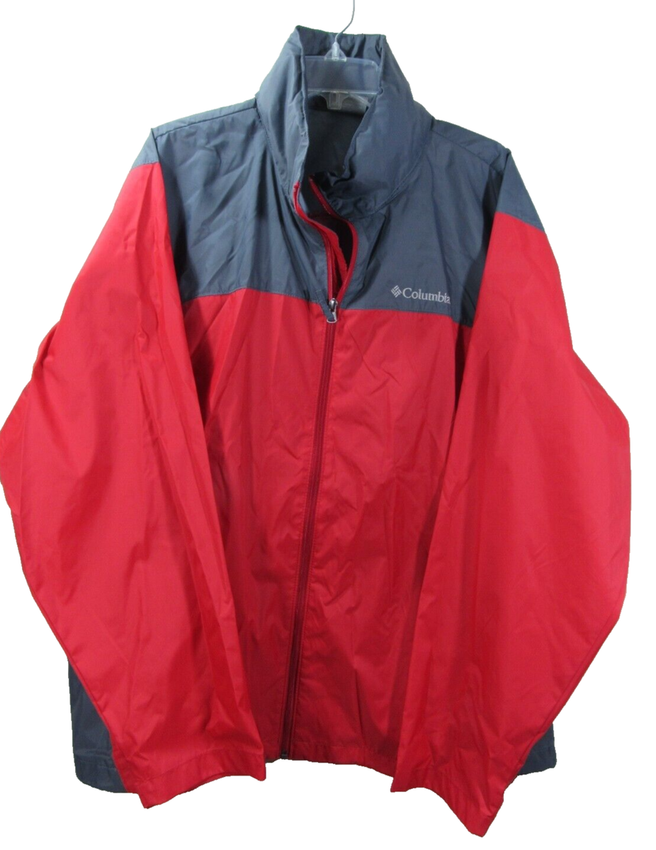 Columbia Jacket Mens Size XL Red Full Zip Hooded Rain Coat Wind