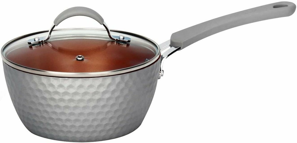 Nutrichef Saucepan Pot with Lid Grey - Non-Stick High-Qualified, 1.7 Quart