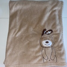 Crib Mates Baby Blanket Tan Brown Embroidered Puppy Dog Bunny 3D Ears Fleece