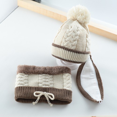 Baby kids Winter Pompom Beanie Hat Neck Warmer Set of 3 Girl Boys Scarf Hat 2-7Y - Picture 16 of 19