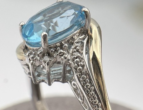 Anello Alwand Vahan AV argento 925 oro 10 kt accento diamante topazio blu misura 6,75 - Foto 10 di 12