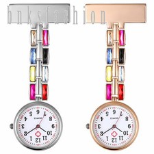 Luxury Clip-on Colorful Rhinestone Nurse Watch Hanging Lapel Brooch Fob Watches