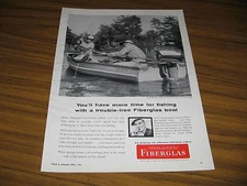 1956 Print Ad Owens-Corning Fiberglas Pere Marquette Boat & Evinrude Outboard