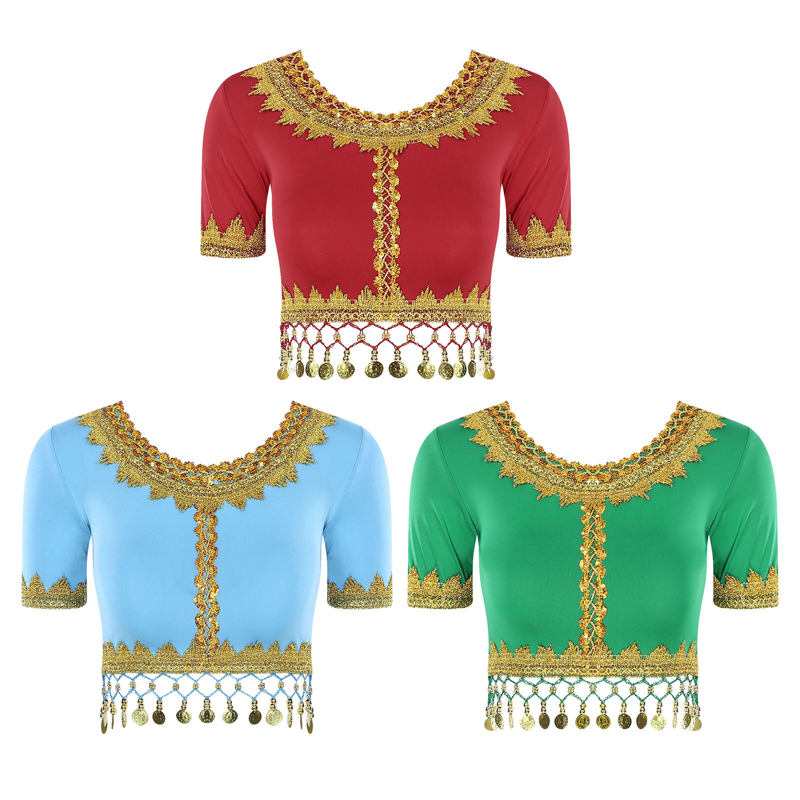 Women Crop Top Lace up Back Belly Dance Costume Beads Shirt Short women-crop-top-lace-up-back-belly-dance-costume-beads-shirt-short