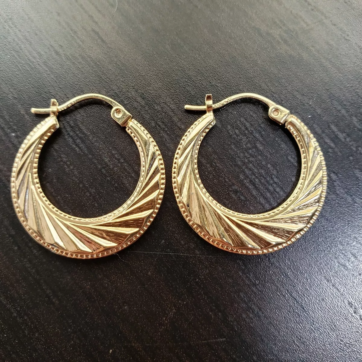 14 Karat Yellow Gold Engraved Hoop Earrings eBay