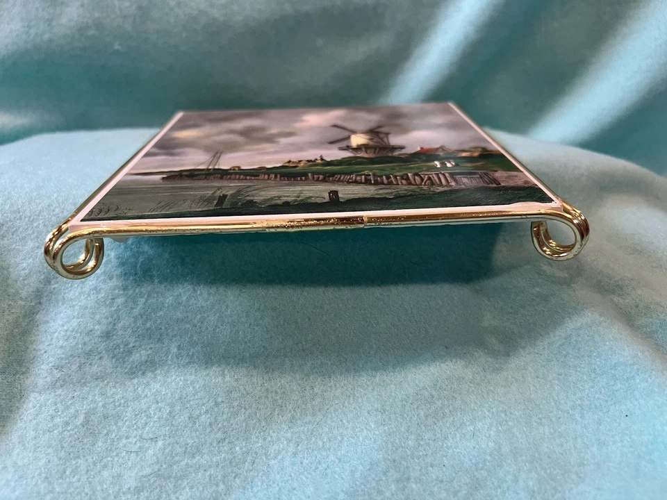 Ветряная мельница береговая линия 17 века 6 x 6 дюймов декоративная плитка/металлическая накидка ручной росписи - Изображение 4 из 4