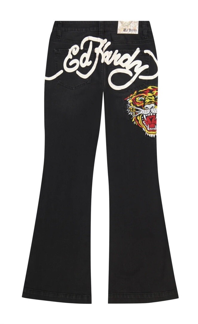 フレア ED HARDY WOMENS TIGER HEAD SLIM FLARE JEAN IN FADED BLACK SZ 28