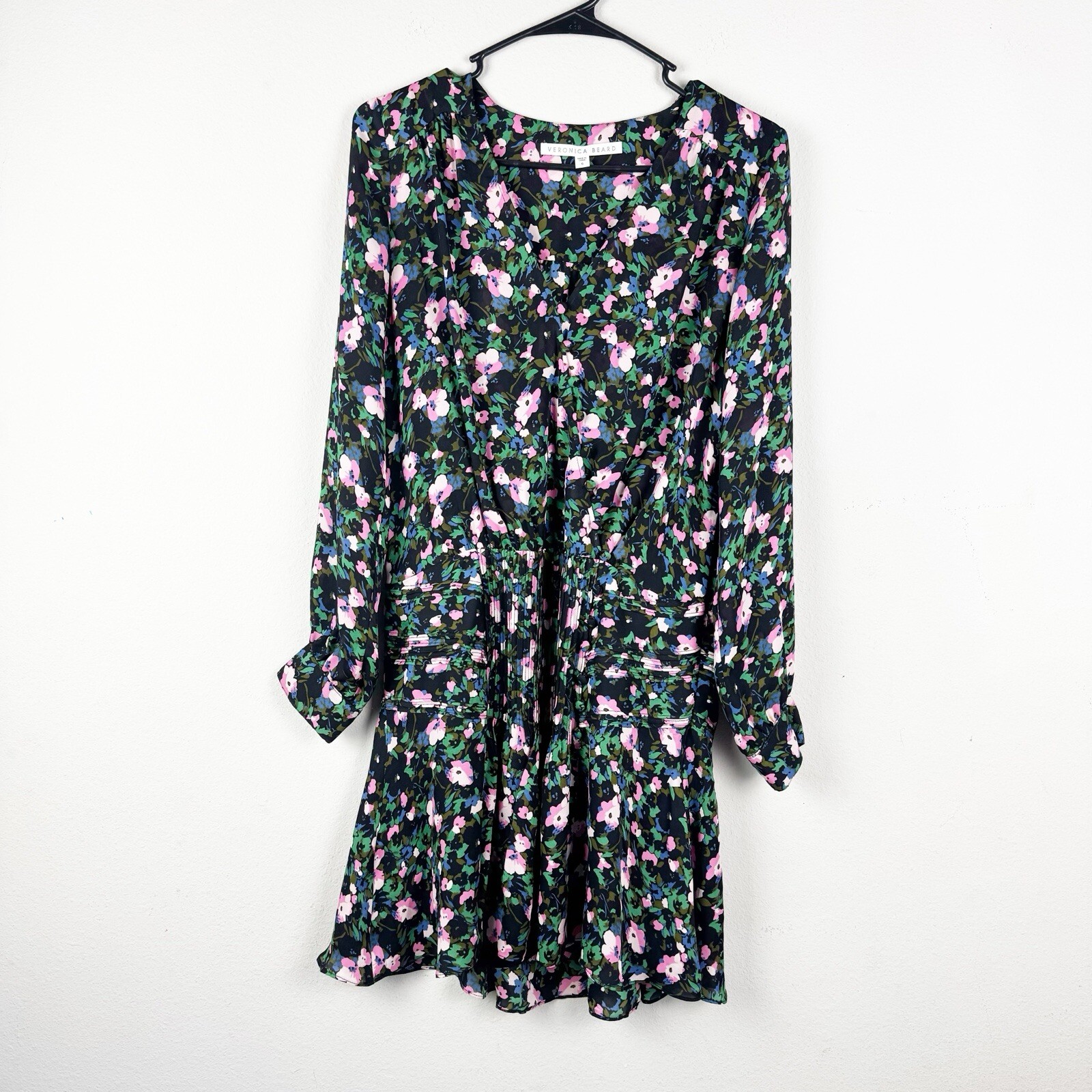 Veronica Beard Women's Naomi Long Sleeve Silk Mini Dress Painted Floral Size 6