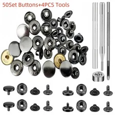 50 Sets Leather Snap Fasteners Kit Grey Metal Button Snaps Press Studs with Tool