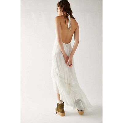 Free People Slice Of Heaven Halter Tiered Midi White Lace Dress Sz