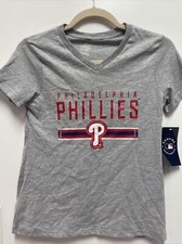 MLB Girls' Youth Philadelphia Phillies Sparkle V Neck T Shirt Gray L 10/12
