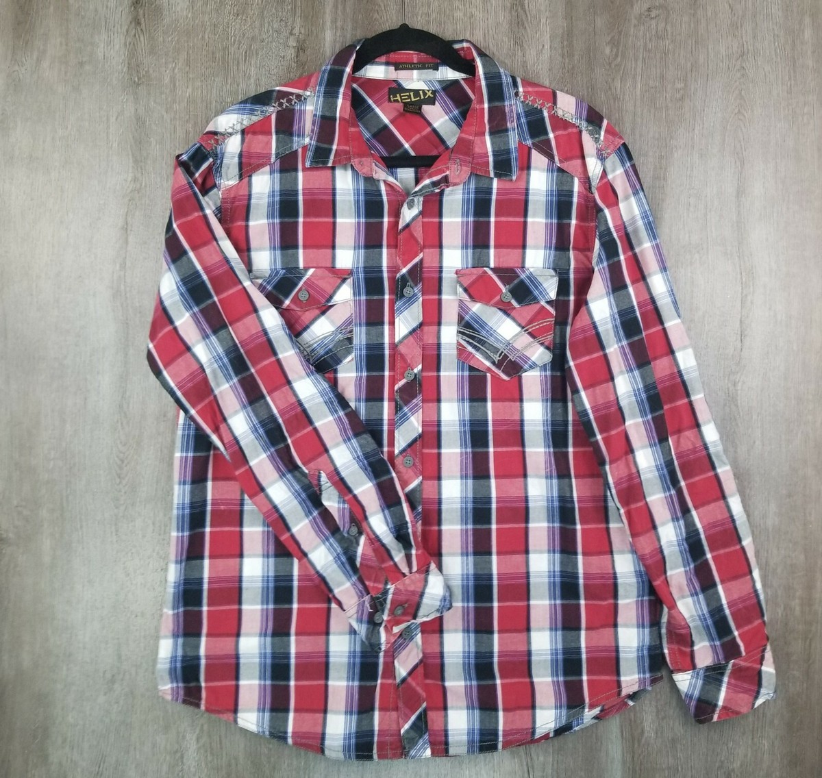 helix dress shirts Helix Shirt Mens Size Medium Button Down Long Sleeve Cotton Plaid Y2K