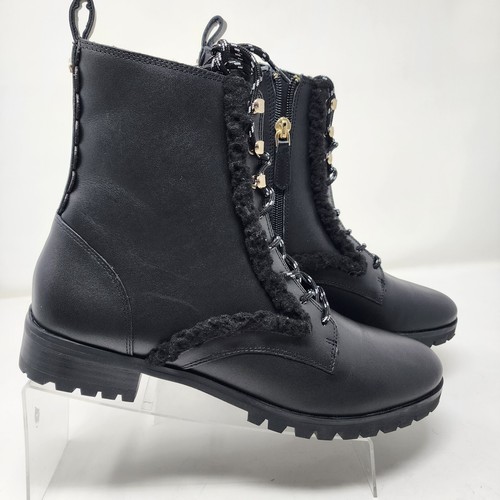 Kate Spade Combat Boots Womens 8.5 B Black Raquelle Leather Faux Fur Side Zip - Picture 3 of 11