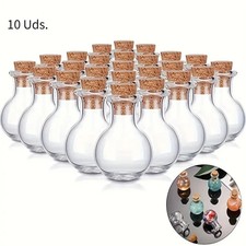 Set of 10 small glass containers with cork stoppers, ideal for miniature potion