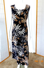 VINTAGE TROPICAL LEAF PRINT SHIFT MAXI DRESS w/ties  L