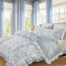 French Country Toile Duvet Cover Set Queen Size for Girl 100 Cotton Luxury C...
