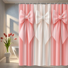 Cute Pink Bow Shower Curtain for Kids Bathroom Decor