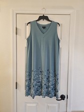 Women's J Jill Wearever Collection Green Sleeveless V Neck Shift  Dress Large...