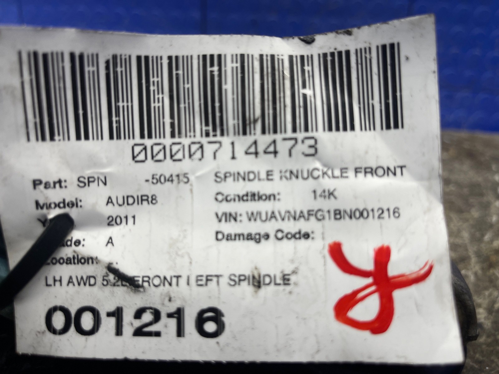 2010-2015 AUDI R8 AWD 5.2L FRONT LEFT SPINDLE KNUCKLE ASSEMBLY 420407245F OEM