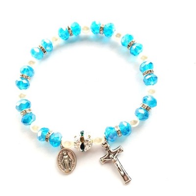 Cross Rosary Bracelet Elastic Bead Charm Girl Female Hands Decoration