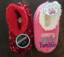 Snoozies Kids Slippers Size Medium, Set Of 2, Sparkly Red And Pink Tumbling