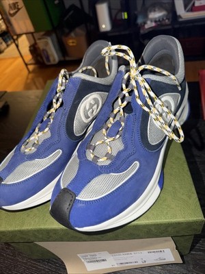 Gucci Men s Run Blue Suede Sneakers with Box  Size 9g 10/10.5us
