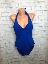 Bleu Rod Beattie Let’s Get Twisted Solid Cobalt Blue One Piece Swimsuit Size 14