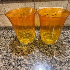 Vietri Amber Glass Hurricane Vases Set of 2 M...