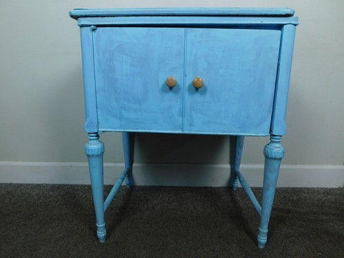 Antique Art Deco Painted Sewing Table Cabinet Flip Top Door Front Lift Top Table